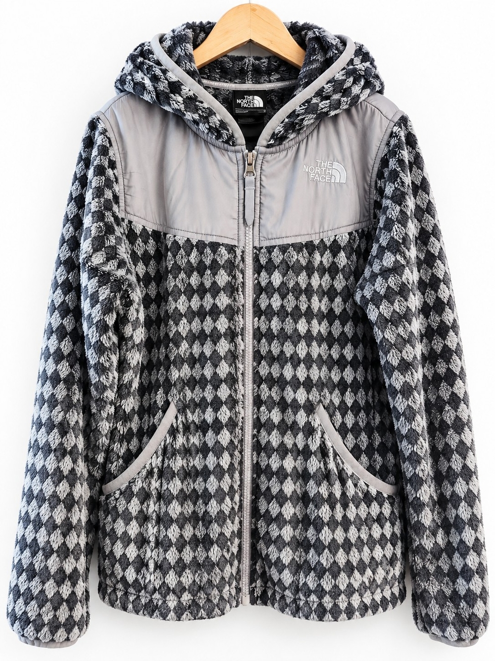 The North Face Girls L 14/16 Fuzzy Fleece Hooded Jacket Gray Diamond Full Zip